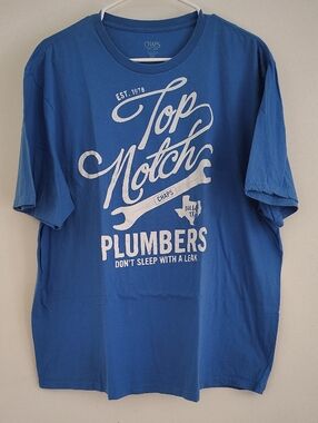Chaps Blue "Top Notch Plumbers" Graphic Tee